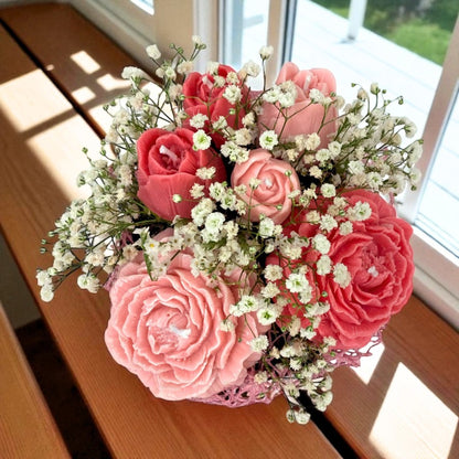 Bouquet con fiori di cera di soia